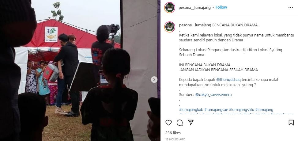 Viral, Syuting di Tengah Pengungsi Semeru Tuai Protes Warga